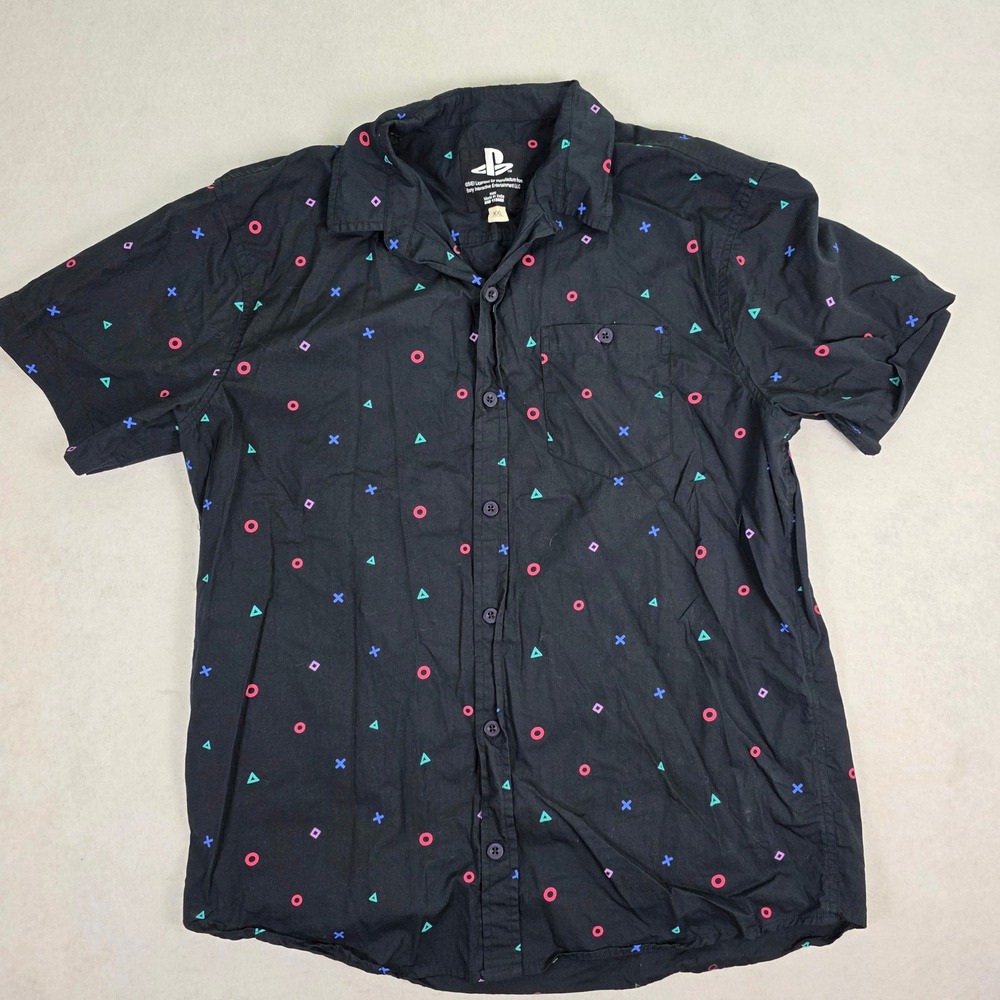 PlayStation Mens Short Sleeve Shirt XXL Black Button Down Controller Icon Cotton